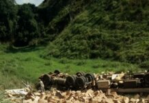 Carreta tomba e mata motorista na RJ-186