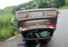 Capotamento de veículo deixa uma pessoa ferida na BR-356