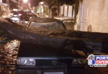 Chuva forte deixa ruas inundadas em Miracema