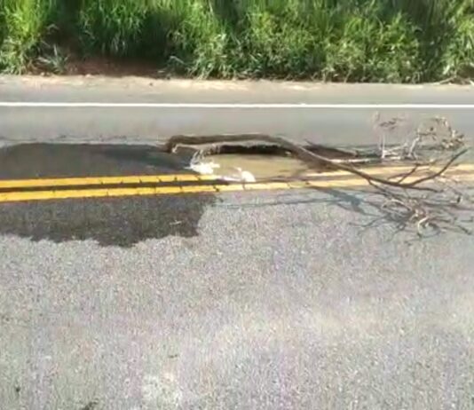 Buraco na BR-356 leva risco à vida de motoristas em Itaperuna