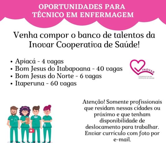 Oportunidade de emprego para Técnicos em Enfermagem